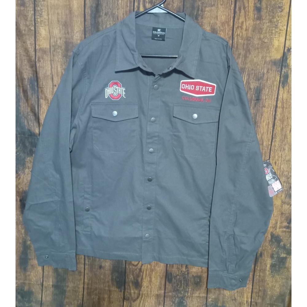 Ohio State Mechanic Garage Snap Front NWT Colosseum Shirt Medium Gray